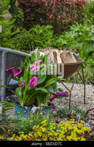 Primo piano della medaglia d'oro al Butterfly Garden (poltrona, spazio per sedersi e rilassarsi) - Harrogate Spring Flower Show 2025, Yorkshire, Inghilterra Regno Unito. Foto Stock