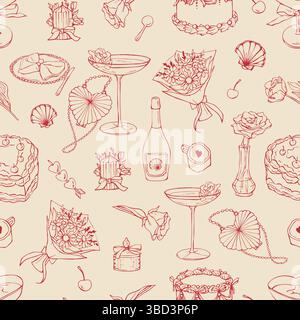 Motivo perfetto con elementi per feste nuziali Illustrazione Vettoriale