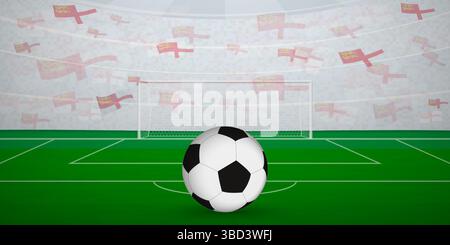 Sarkese Football Arena piena di tifosi con bandiere nazionali e illustrazione di eventi sportivi. Ideale per l'uso in promozioni di eventi sportivi, design a tema calcistico, Illustrazione Vettoriale