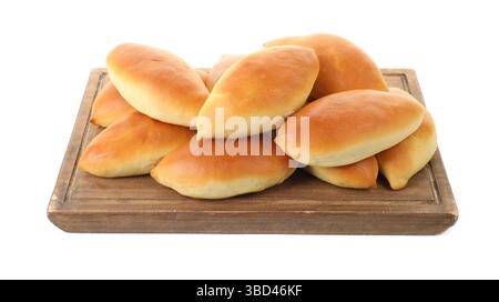 Molte gustose polpettine al forno isolate su bianco Foto Stock
