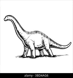 Uno schizzo dettagliato di un dinosauro dal collo lungo, simile a un Brachiosaurus. Illustrazione Vettoriale