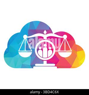 Justice People, vettore di disegno del logo. Design modello icona logo Studio legale e persone. Illustrazione Vettoriale