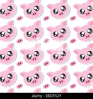 La faccia sorridente del maiale si ripete. Vettore Illustrazione Vettoriale