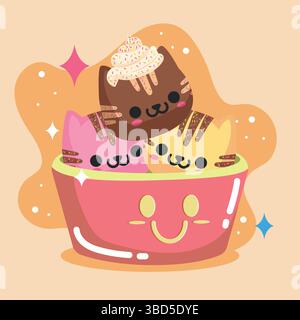Carini gatti nella ciotola da dessert. Vettore Illustrazione Vettoriale