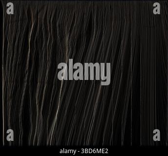 Un motivo di filetto astratto caratterizzato da linee e texture delicate su un solido sfondo nero, che evoca un senso di profondità e complessità. Il sottile Foto Stock