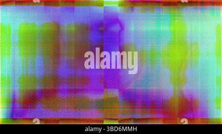 Una composizione astratta caratterizzata da colori vivaci e distorsioni digitali, che creano un'atmosfera visivamente caotica ma intrigante che evoca emozioni e Foto Stock