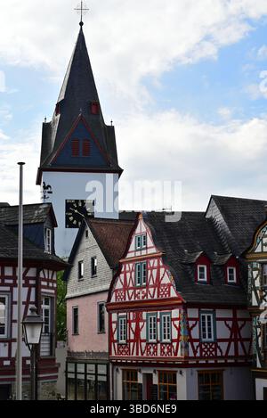 Casa in legno e torre delle streghe a Idstein, Germania Foto Stock