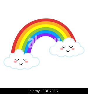 Un arcobaleno e due nuvole si affacciano su uno sfondo bianco Illustrazione Vettoriale