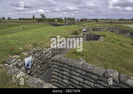 Dodengang, Boyau de la Mort, fossa della morte, prima guerra mondiale trincee lungo il fiume IJzer, Diksmuide, Belgio Foto Stock