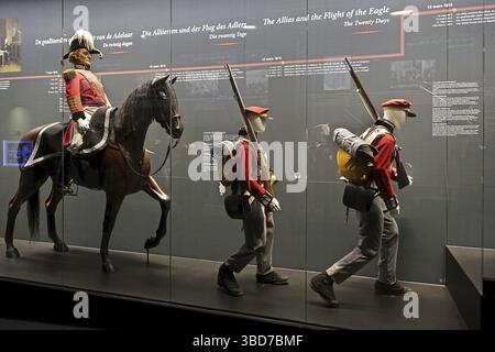 Diorama che mostra le uniformi britanniche nel Waterloo Memorial 1815, museo sul campo di battaglia sull'ultima guerra napoleonica a Braine-l'Alleud, Vallonia, Belgio Foto Stock