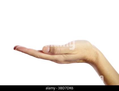 Donne mano su sfondo bianco Foto Stock