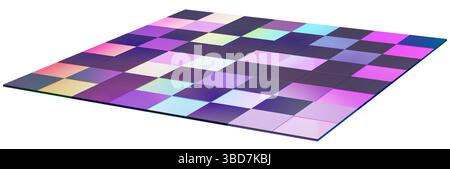 Questo rendering 3D presenta una pista da discoteca illuminata al neon vista lateralmente, che mostra una serie di piastrelle colorate in varie tonalità, creando un'atmosfera energica Foto Stock