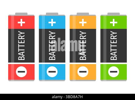 Un set di quattro batterie colorate. Illustrazione vettoriale Illustrazione Vettoriale