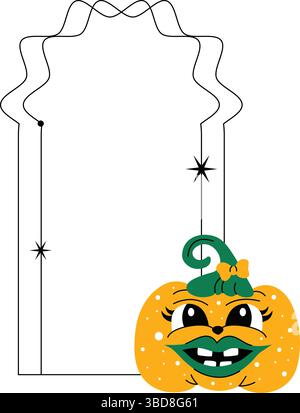 illustrazione della cornice halloween con linee geometriche in stile minimalista su sfondo bianco. Illustrazione Vettoriale