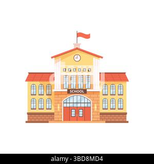Edificio scolastico in stile piatto. Clip art. Illustrazione Vettoriale