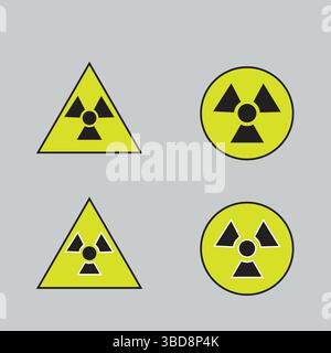 simboli di radiazione. Avvertenza radiazioni. Icone Web di irraggiamento con ombra. Serie di vettori di segnali di pericolo. Illustrazione del vettore del segnale di radiazione Illustrazione Vettoriale