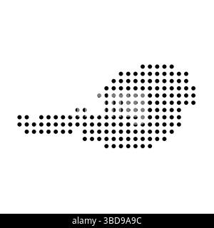 Mappa punteggiata del paese dell'Austria. Illustrazione di pixel con macchie nere isolata su sfondo bianco. Mosaico del cerchio vettoriale. Illustrazione Vettoriale