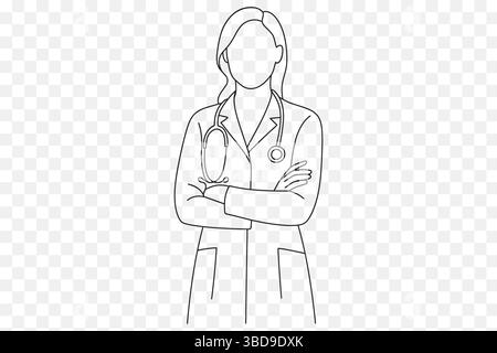 Minimalista femminile Dottore linea Art – Faceless Medical Professional Illustration Illustrazione Vettoriale