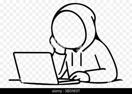 Personaggio minimalista con notebook – Burnout o illustrazione vettoriale procrastinazione Illustrazione Vettoriale