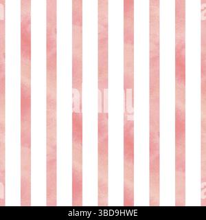 Strisce rosa con consistenza della vernice e lavaggi. Illustrazione ad acquerello disegnata a mano. Motivo senza cuciture, ornamento a righe ripetute, semplice, sfondo Foto Stock