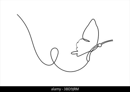 Icona a farfalla continua con una linea che disegna uno stile minimalista Illustrazione Vettoriale