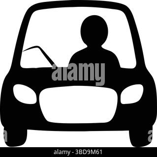 Sagoma vettoriale di un conducente seduto all'interno di un'auto vista frontale Illustrazione Vettoriale