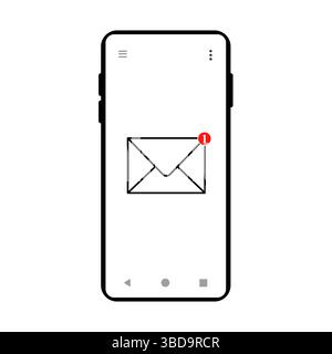 Smartphone con l'icona di notifica del nuovo messaggio illustrazione vettoriale. Una schermata dello smartphone che visualizza una nuova notifica di messaggio. Illustrazione Vettoriale
