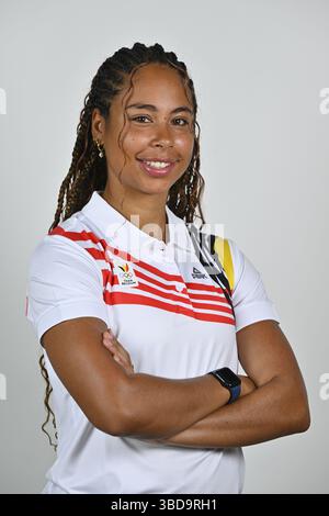 Rio Maior, Portogallo. 23 maggio 2025. Atleta Jienity de Kler posa per il fotografo durante il campo di allenamento annuale del Team Belgium (19-25/05), a Rio Maior, Portogallo, venerdì 23 maggio 2025. BELGA PHOTO ERIC LALMAND credito: Belga News Agency/Alamy Live News Foto Stock