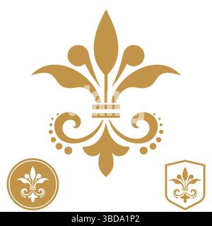 Giglio reale dorato su sfondo bianco. Segno araldico, logo Illustrazione Vettoriale