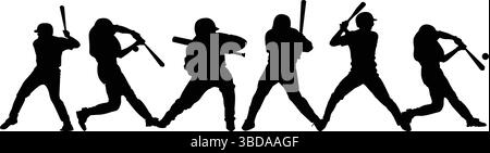 Sagome dei giocatori di baseball Swing Bats – illustrazione dinamica del vettore sportivo Illustrazione Vettoriale