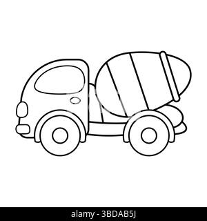 Profilo dumper betoniera. Questa illustrazione vettoriale in bianco e nero presenta un semplice contorno di un carrello per betoniera. Illustrazione Vettoriale