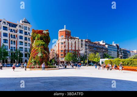Cucciolo che guarda l'Alameda de Mazarredo. Bilbao, Biscaglia, Paesi Baschi, Spagna, Europa Foto Stock
