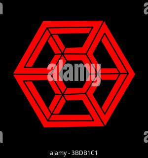 Logo Optical Illusion Modern. Vettore di forma impossibile. Oggetto artistico ottico. Figura geometrica. Illustrazione Vettoriale