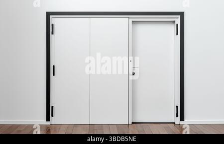 bianco, moderno, arredamento minimalista, tradizionale, classico, artigianato, legno, consistenza, materiale sintetico, nuovo, cerniere, urban, room, cabin, perfect, muro, beau Foto Stock
