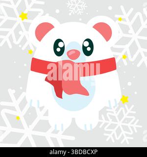 Simpatico orso polare con sciarpa. Vettore Illustrazione Vettoriale