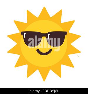Icona del sole, illustrazione vettoriale, stile piatto, isolato su sfondo bianco Illustrazione Vettoriale