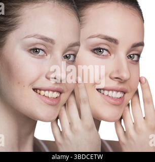 Confronto ritratto di una donna con e senza trucco Foto Stock