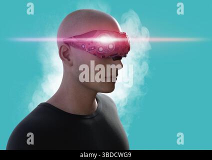 Uomo che indossa un visore per la realtà virtuale, illustrazione. Foto Stock