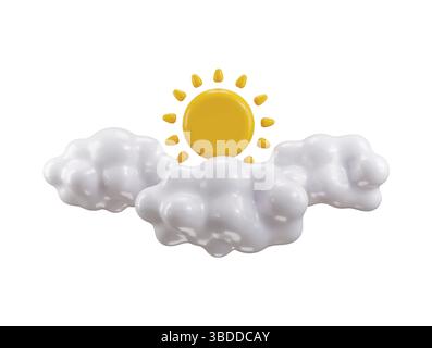 Concetto di rendering 3d con icona Sun con nuvola concetto di illustrazione vettoriale con icona meteo realistica 3d. Illustrazione Vettoriale