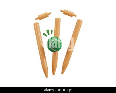 Palla da cricket con icona timbro rendering 3d concetto di colpi lanciati icona di azione cricket illustrazione vettoriale Illustrazione Vettoriale
