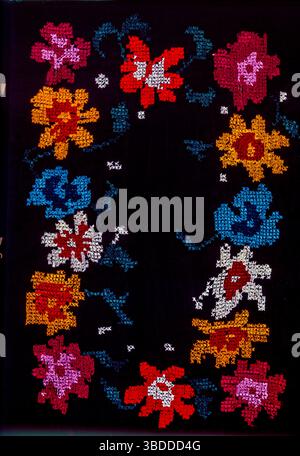 Ricami tradizionali dell'India. Il ricamo in India ha fatto molta strada. Mentre le tendenze della moda cambiavano con il tempo, il ricamo indiano si adattò al nuovo clima e riuscì a rimanere elegante e sofisticato. Mentre ogni tecnica di ricamo possiede la relativa specialità, una cosa è per sicuro, ciascuno di loro fa una dichiarazione seria di stile. Il ricamo in India include dozzine di stili di ricamo che variano da regione e stili di abbigliamento. I disegni in ricamo indiano sono formati sulla base della tessitura e del disegno del tessuto e del punto. Foto Stock