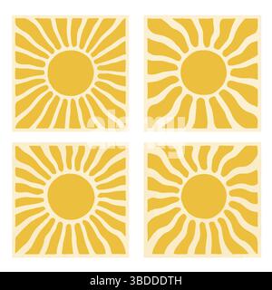 Collezione solare astratta quadrata gialla in stile boho vettoriale Illustrazione Vettoriale