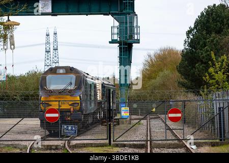 Treno diretto per le scorie nucleari Leiston Suffolk Foto Stock