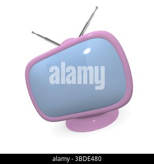 In stile retrò televisione in rosa su sfondo bianco, rendering 3D Foto Stock