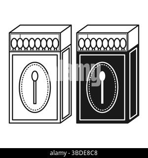 Apri Matchbox pieno di fiammiferi in legno Nero piatto e stile contorno. Icona Matchbox su sfondo bianco. Illustrazione Vettoriale