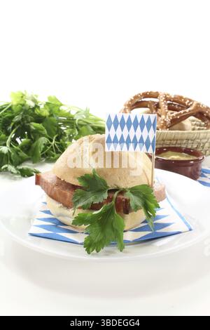 Delizioso panino con pane di carne e prezzemolo su uno sfondo leggero Foto Stock