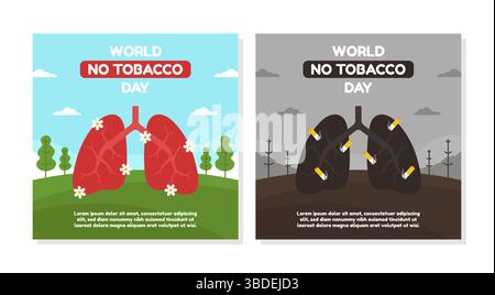 Una raccolta di saluti World No Tobacco Day adatti a campagne sanitarie e post sui social media Illustrazione Vettoriale