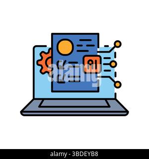 Automazione processi amministrativi istituti scolastici icona della linea di colore per progetti digitali e di stampa. Icone di pulizia minime per applicazioni e websit Illustrazione Vettoriale