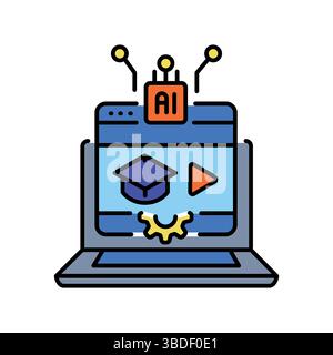 generazione di video didattici icona piatta a colori per progetti digitali e di stampa. Icone di pulizia minime per applicazioni e siti Web. Icone semplici e moderne per UI U Illustrazione Vettoriale