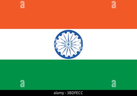Bandiera indiana con colori ufficiali e proporzioni accurate – Tricolore Nazionale dell'India Illustrazione Vettoriale